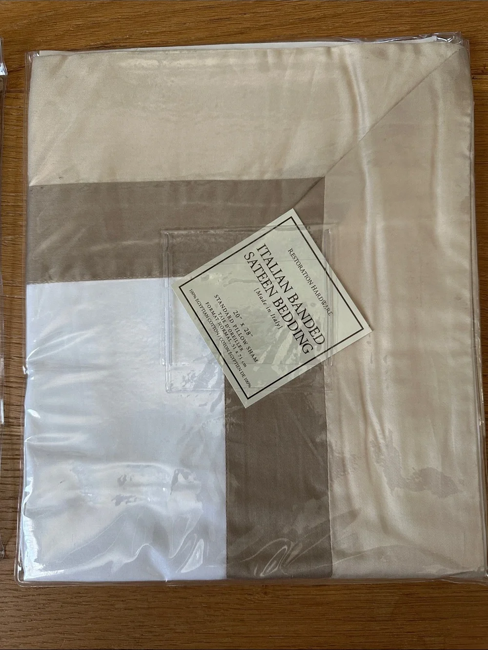 Restoration Hardware Neutral Banded Sateen Pillow Sham - Beige, White